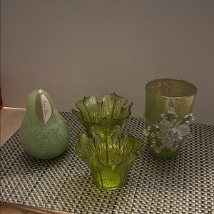 Lot of Glass Candle holders and one NWT Pear candle